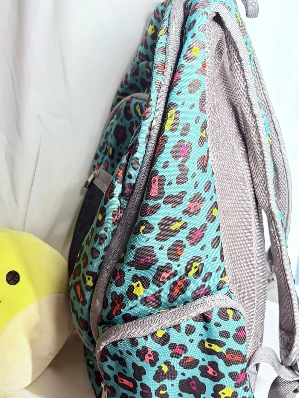 Double Dutch Club Teal Leopard Print Laptop Backpack with Padded Compartment
